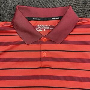 Nike Golf Dri-Fit Men's XL Performance Polo Shirt Red Black Striped Short Sleeve